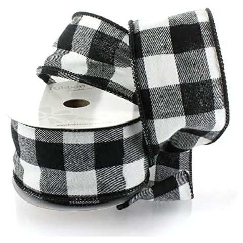 Ribbon Traditions 2.5" Wired White/Black Flannel Plaid Ribbon - 10 Yards Cover