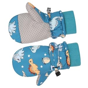 Ruarby Kinder-Skihandschuhe Blau Dinosaurier Winterhandschuhe