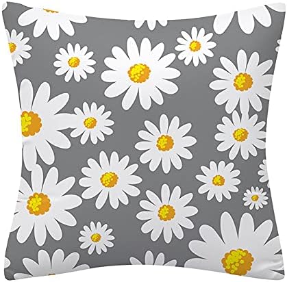 Throw Pillow Covers Set of 4 Grey Cushion Covers 45cm x 45cm with Yellow and White Floral Soft Polyester Square Decorative Throw Pillow Cases for Living Room Sofa Couch Bed Pillowcases 18 x 18 inch