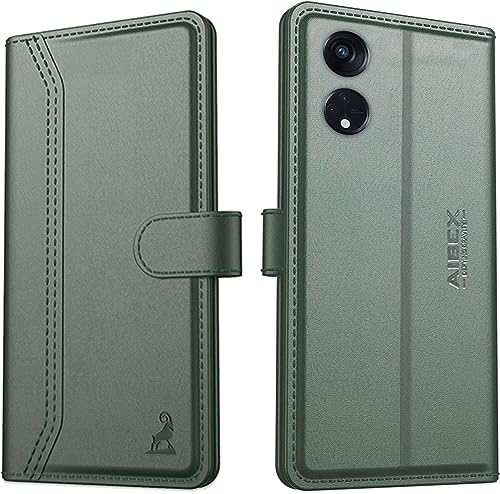 Image of AIBEX Compatible for Oppo Reno 8T 5G Flip Cover Leather Finish | Inside TPU with Card Pockets | Wallet Stand | Complete Protection Flip Case - Green