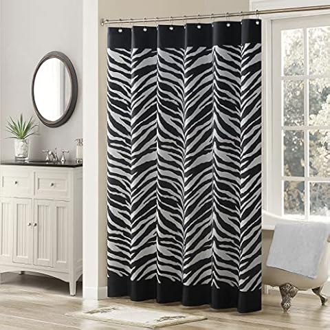MVSUTA Zebra Black Printed Modern Waterproof Polyester Farmhouse Fabric Shower Curtain,Elegant White Classic Bathroom Curtains,72" W x Extra Long 78" L Cover