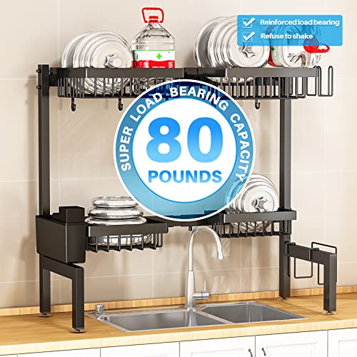 Arstpeoe Over Sink Dish Drying Rack【2-Tier 4 Baskets 】,Fits All Sinks (From 24.8" To 35.4"), 2-Tier Adjustable Sink Rack (One More Than Others) Dishes Rack Kitchen Storage Organizer Space Saving #TOP4