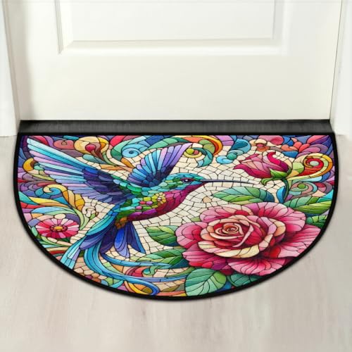 Image of Half Round Doormat Hummingbird Non Slip Semi Circle Area Rug Runner Mat