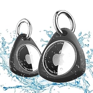 iFalarila 2 Pack Waterproof Airtag Holder Case, 360° Protective Airtag Keyring Holder, Shockproof, Anti-Scratch TPU Full Cover Case for Luggage, Pet Collar, Bag, Accessories for Apple AirTag-Black