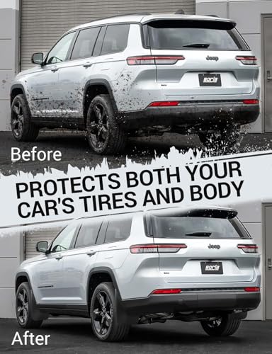Image of Ecarzo Mud Flaps Compatible with Jeep Grand Cherokee L 2025 2024 2023 2022 2021 3-Row No Drilling Required All Weather Mud Splash Guards Mudflap Front & Rear Jeep Grand Cherokee L Accessories 4pc Set