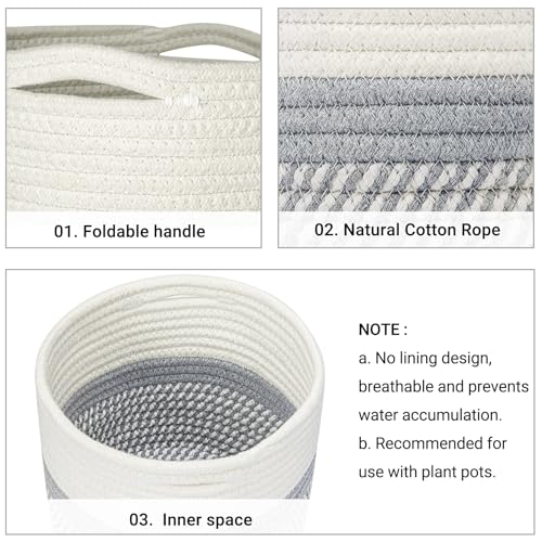 Image of Dahey Jute Cotton Rope Plant Basket Mini Woven Storage Basket for Up to 7 inch Planter, Decorative Flower Pot Cover Closet Storage Bin Table Desk Organizer Modern Home Decor, Grey