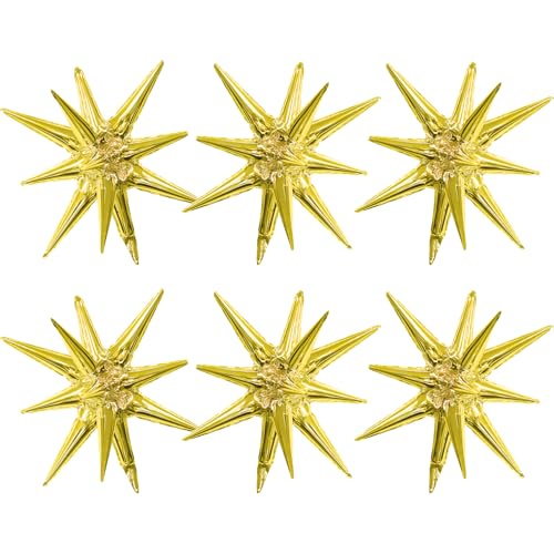 Image of Star Balloons, 6 PCS Gold Star Balloons 22 Inch Explosion Foil Mylar Balloon Starburst Balloon Cone Balloon for Bachelorette New Year Birthday Wedding Baby Shower Anniversary Graduation Party Decor