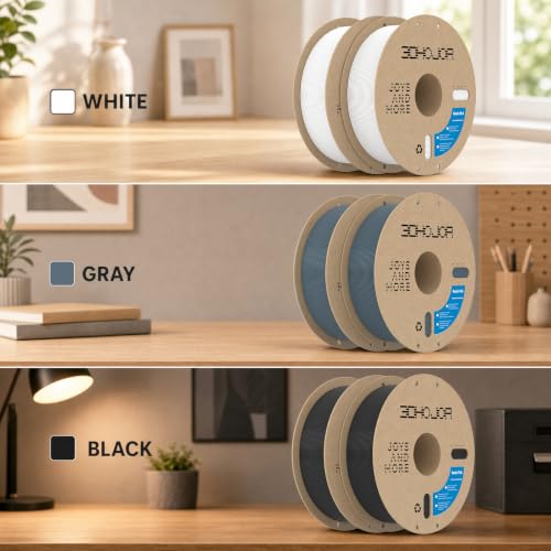 Image of 3DHoJor Basic PLA Filament 6KG Bundle 1.75mm PLA 3D Printer Filament, 6 Pack 1kg(2.2lbs) Cardboard Spool, Dimensional Accuracy + /- 0.03mm, Fit Most FDM Printer (Black*2+White*2+Grey*2)