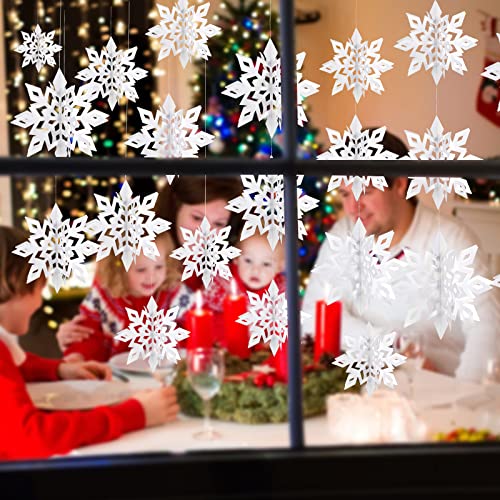 3D Hanging Snowflakes Christmas Decorations Ornaments, 15Pcs Large White Paper Snow Flakes Winter Wonderland Decoration Xmas Decor For Christmas Tree Party Supplies Holiday Indoor Home Decorations #TOP6
