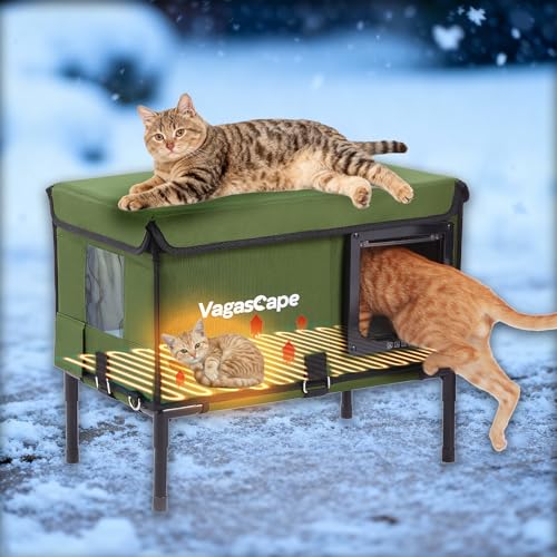 Vagascape Heated Cat House for Outdoor in Winter Insulated Weatherproof Cat Shelter with Heating Pad and Safe Escape Door Waterproof Warm Home for Outside Barn Feral Stray CatGreen