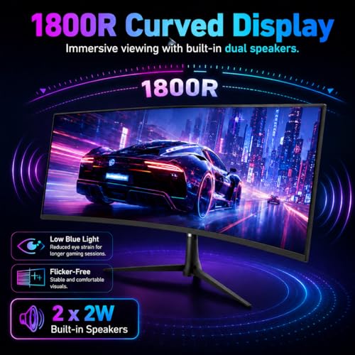 Image of 24 Inch Curved Gaming Monitor, FHD 1080P 200Hz, 1ms Computer Monitor, 1800R Display, Built-in Speakers, AMD FreeSync & G-Sync Compatible, HDMI 2.0, DP 1.4, Low Blue Light