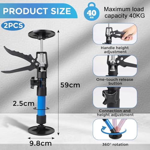 MIGUBIGU 2 Pièces Étai de Soutien Support de Plafond Tige Télescopique, Étai Porte Télescopique, Charge Maximale 40 kg, Étirement 30-59cm, pour Armoires, Cadres de Porte – vue 2