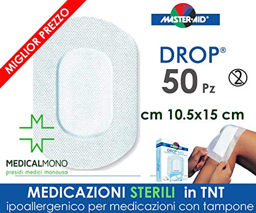 50 Medicazioni DROP in TNT STERILI cm 10,5x15 cm