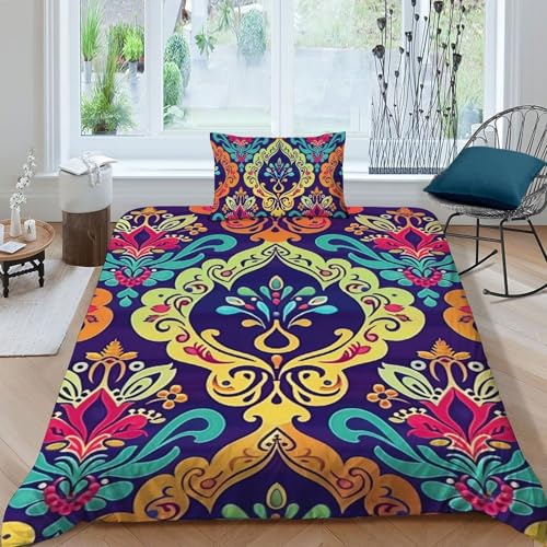 Housse de couette style ethnique indien imprimé fleuri - 3