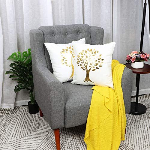 Uxcell Bronzing Home Pillowcase 18X18 Inch Decorative Cushion Pillow Cover Couch Gold Print Throw Pillow Covers Set Of 2, Tree #TOP1