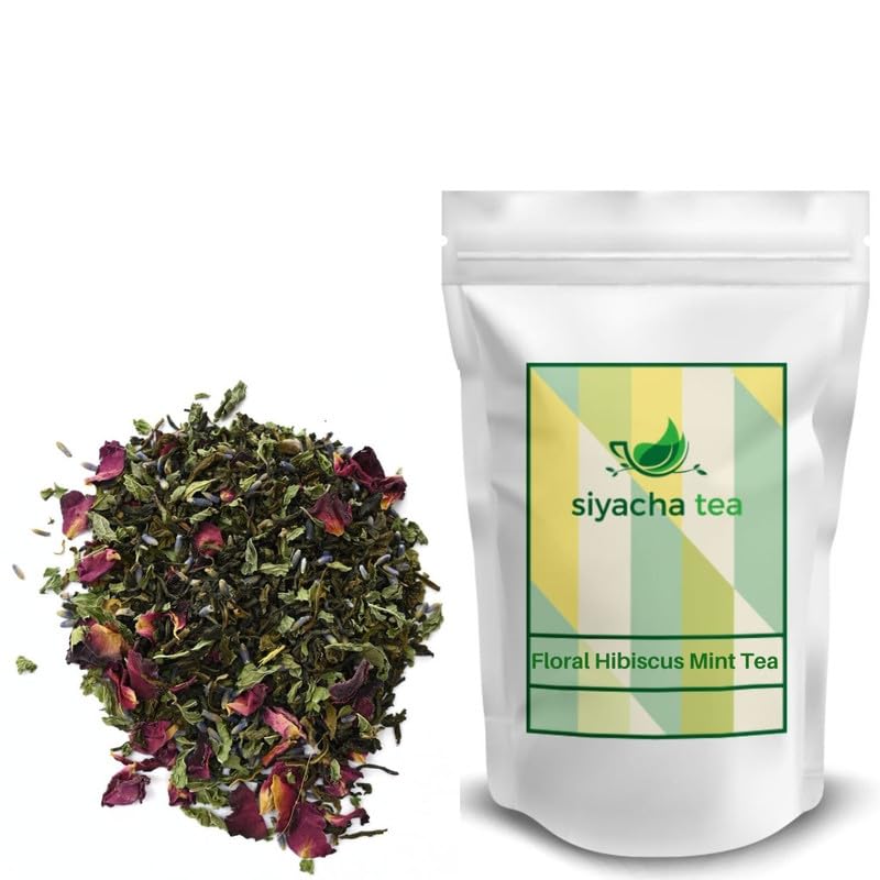 Image of Siyacha Tea Floral Hibiscus Mint Herbal Infusion, 500g Pouch, Caffeine Free Loose Leaf Tisane, Pure Spice Masala Blend, Natural Detox, Super Food Premium Blend, Brew Hot or Cold, Antioxidant Rich,
