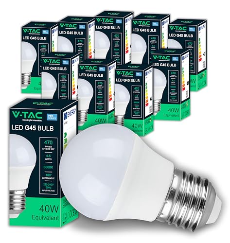 V-TAC 10x Lampadine LED G45 - [ Massima Efficienza 4,5W ] - E27 - (Equivalenti a 40W) - 470 Lumen - 10 Pezzi - Lampadina LED Piccole a Risparmio Energetico - Luce Bianca Fredda 6500K