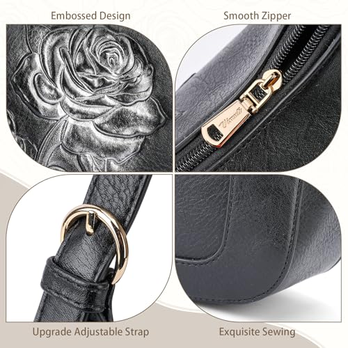 Image of Shoulder Bag for Women, Small Embossed Vegan Leather Hobo Purse | Elegant Crescent Shape Shoulder Purse with Top Handle, Adjustable Strap, Underarm Style for Daily Use, Travel & Gift Choice