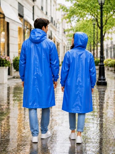 Image of Hooded Waterproof Men's & Women's Raincoat, Lightweight Long Rain Jacket, Button Front, Windproof Outdoor Rainwear | Free Size |