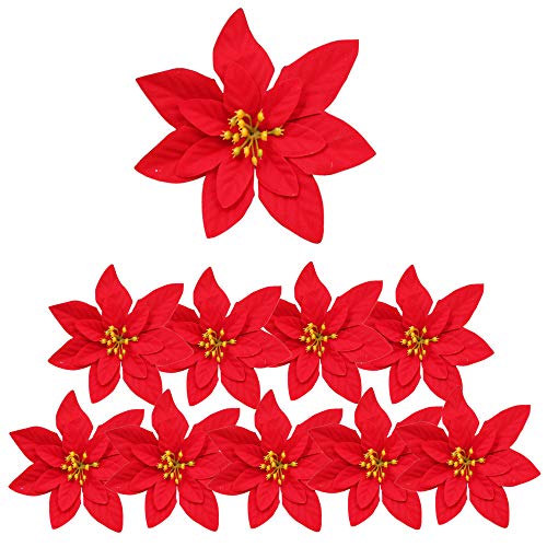 10PCS Christmas Large Flannel Poinsettia,Poinsettia Artifici