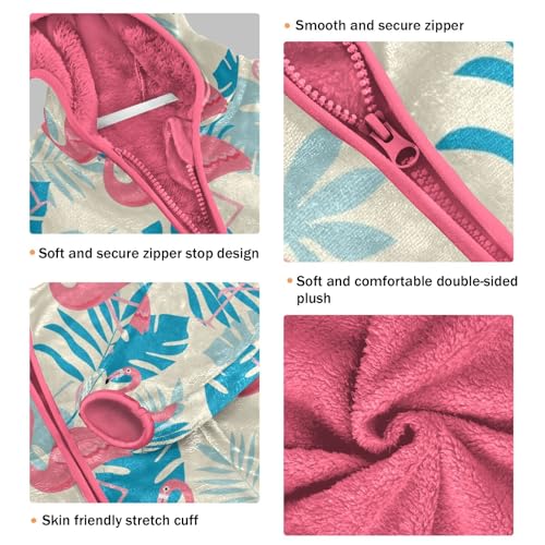 OTVEE Pink Flamingo Bird and Flowers Kids Hoodie Jacket Fall Spring Full Zip Warm Outwear Coat3