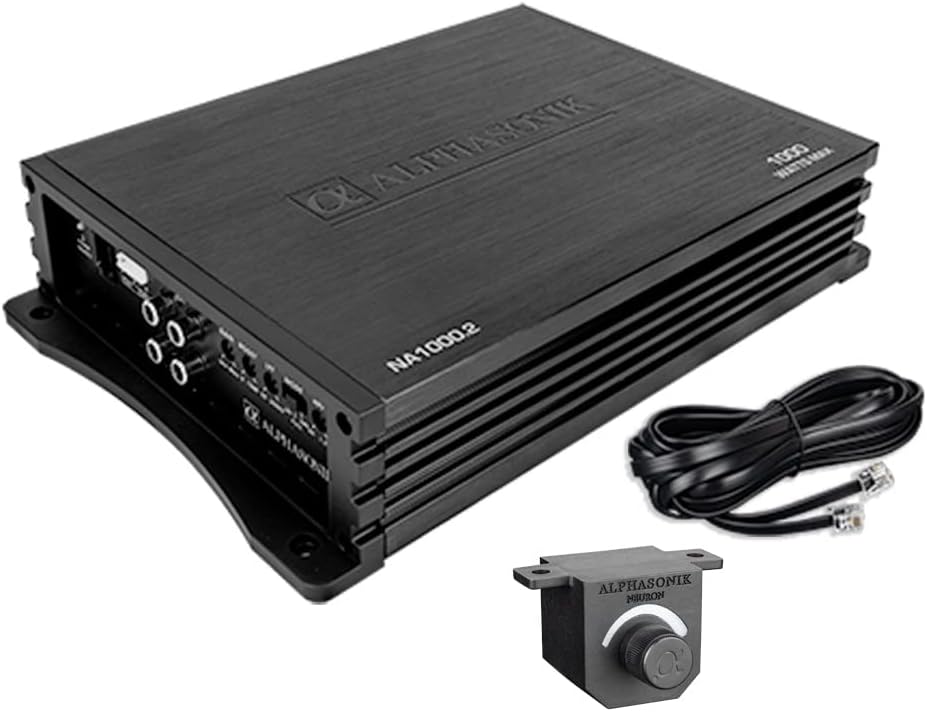 Alphasonik NA1000.2 Neuron Series 1000 Watts Max 2-Channel Car Amp with 4-Way Protection Circuitry Multi-Channel Bridgeable Class A/B Amplifier Low & High Level Inputs (Remote Bass Knob Included)