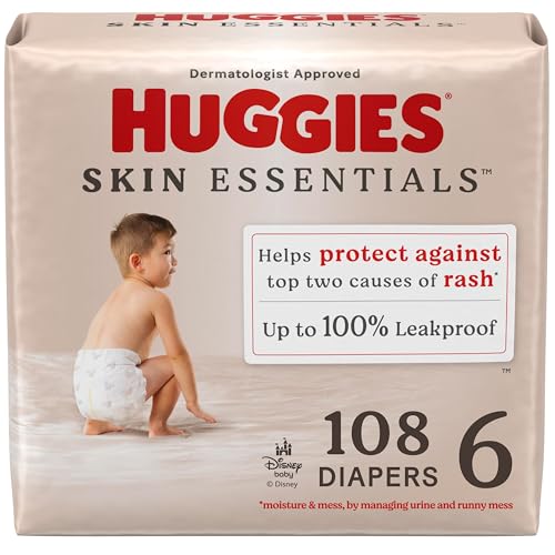 Image of Huggies Size 6 Diapers, Skin Essentials Baby Diapers, Size 6 (35+ lbs), 108 Count (2 Packs of 54), Packaging May Vary