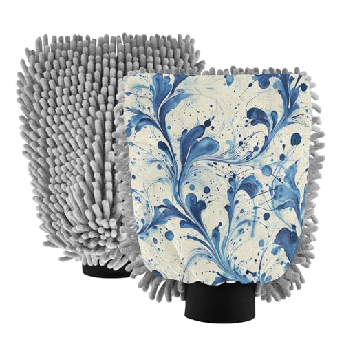 GakkiGii Ink Pattern 2 Pack Microfiber Car Wash Mitts, Dual-Sided Chenille Gloves, Scratch-Free for Auto Detailing & Home Cleaning, L
