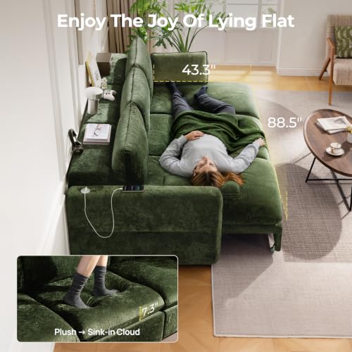 Image of 103 inch Electric Pull Out Sleeper Sofa Bed, 2in1 Power Extendable Couch Bed