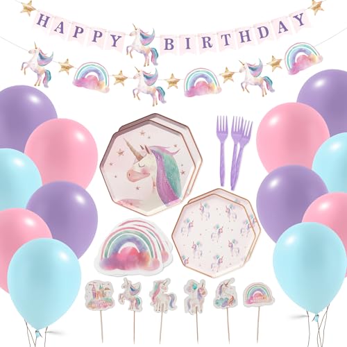 Modern Whimsy 68 pcs Rainbow Unicorn Birthday Decorations | Unicorn
