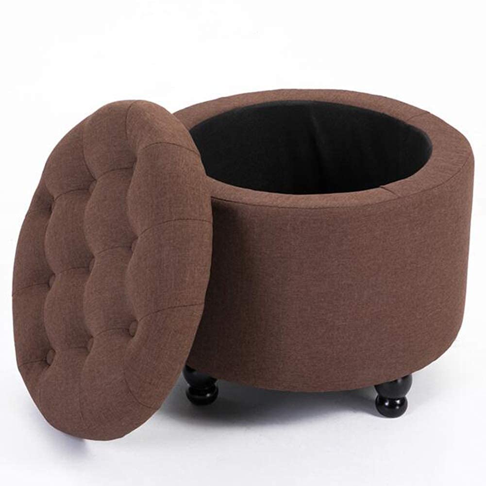 Pouf ottoman coffre de rangement en bois massif 6 couleurs coton lin