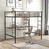 Merax Metal Loft Bed, Space-Saving Full Size Loft Bed with 2 Shelves and 1 Desk, Two Build-in Ladders and Guardrails for Sleeping, Home Work, Reading, Writing (Black)