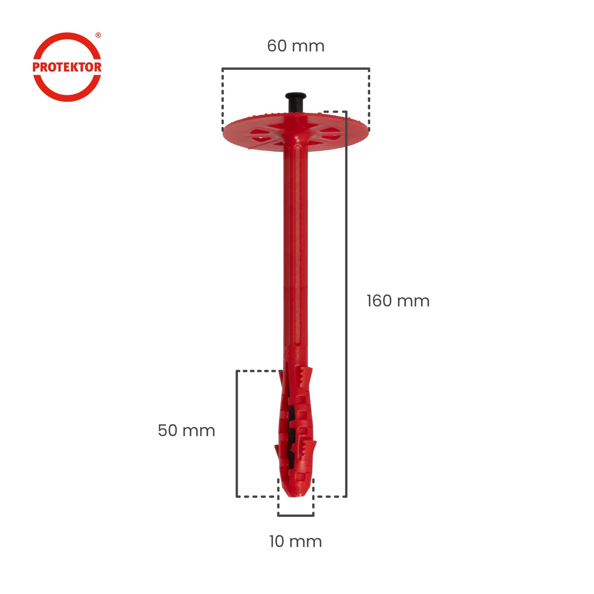 PROTEKTOR Tasselli isolanti 500 pezzi Ø10x160mm con chiodo in plastica per ETICS e per il fissaggio dell'isolamento delle facciate, tasselli antiurto certificati ETA tasselli termici