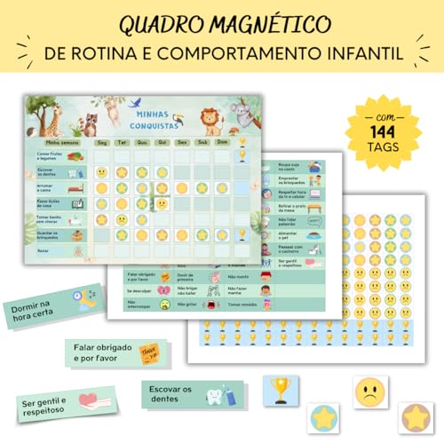 Quadro de Rotina Diária Infantil Comportamento e Tarefas (Zoo)