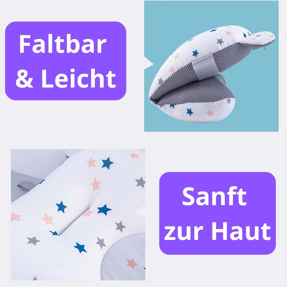 Badekissen Baby + Badekanne, Universelle Badewannenkissen, babywanne einsatz, Rutschfest, Weiches, Gepolsterte, anpassbarer Halterung (Set mit Badekissen + inklusive Badekanne)