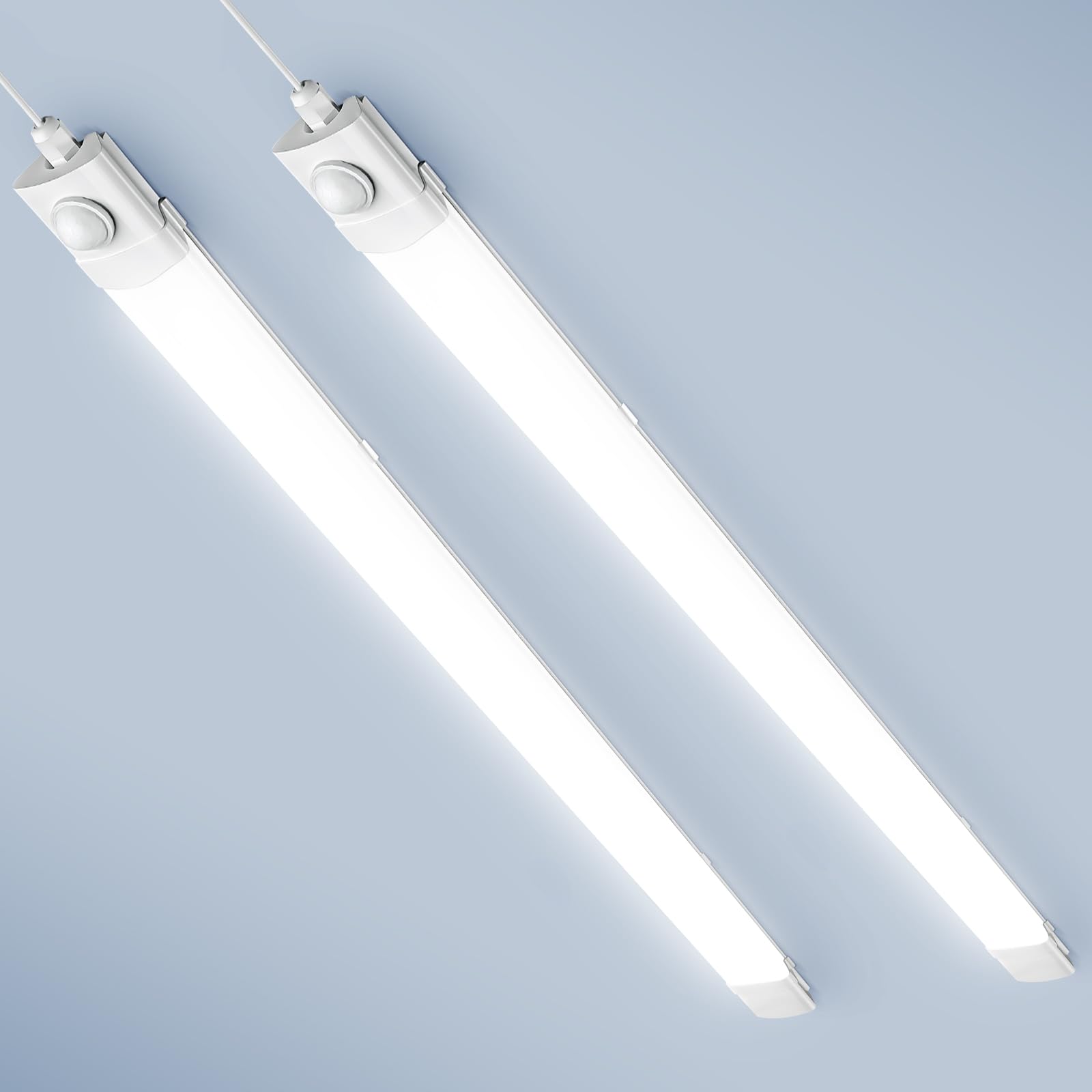 2 Pièce Neon LED 115cm avec Détecteur de Mouvement,6500K Blanc Froid Tube Sensor Lampe,40W 4000LM Reglette Sensor Lampe,IP65 Étanche Plafonnier LED Tube pour Garage Couloir Escalier