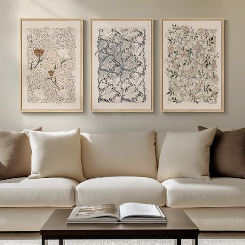 Framed William Morris Canvas Wall Art for Living Room, Set of 3 L...