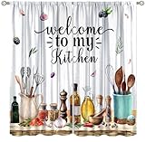 Llylumty Rustic Kitchen Curtains Farmhouse Country Minimalism Condiment Summer Fruit Bakery Utensil Sweet Home Watercolor Blackout Curtains for Dining Room 21x63in,2 Panel Set
