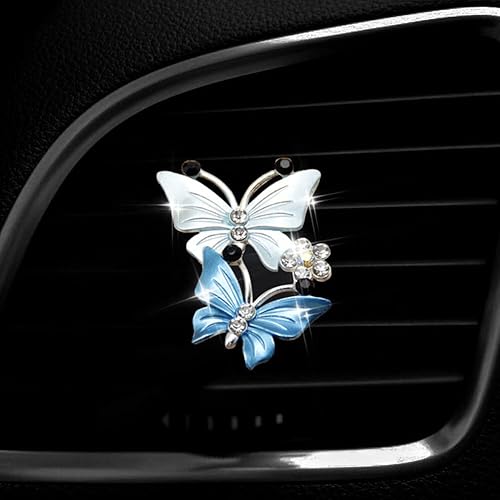 Miniatura 8 de Ambientadores de automóvil con clips de ventilación para mujer, lindos clips de ventilación de doble mariposa con diamantes de imitación, clip de