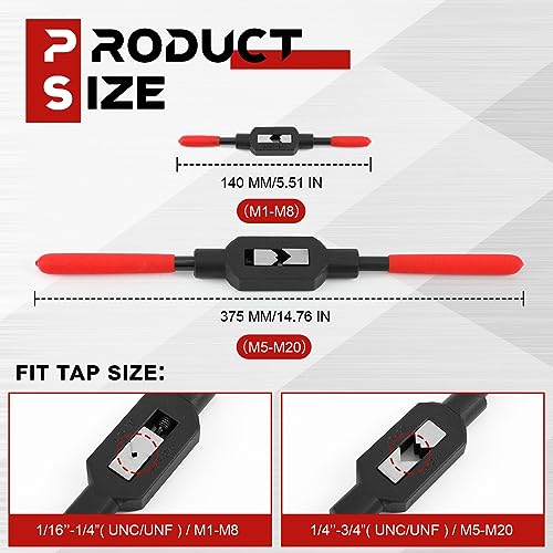 Image of WILLBOND 2 Pcs Adjustable Tap Wrench M1-M20 Ratcheting Tap Handle Tool for Reamer for Automotive Thread Repair, Pre-oiled for Protection (1 /4 inch-3 /4 inch, 1 /16 inch-1 /4 inch)