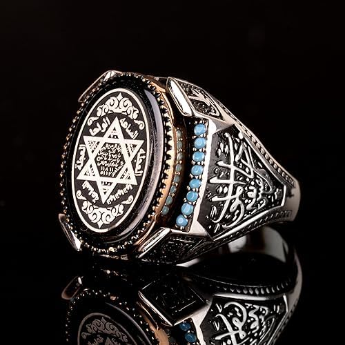 KAMBO Anillo de David of Star, anillo de sello de Salomón, de plata de ley maciza de 925 K para hombre, Personalizzato, Plata, Sin piedra preciosa