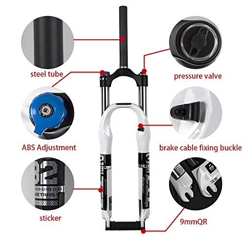 Dboy 26 Inch Mountain Bike Front Fork Aluminum Alloy Shock Absorber Spring Front Suspension Fork Suspension Fork Steerer 100Mm Manual Lockout Qr 9Mm (White) #TOP2