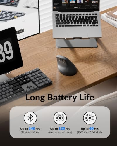 Image of Keychron M5 8K Vertical Ergonomic Mouse Wireless, 2.4 GHz /Bluetooth 5.3 /Wired Computer Mice Rechargeable, 5 Levels Up to 30K DPI with Programmable Buttons for Laptop macOS /Windows - Black