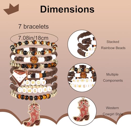 7pcs Cowgirl Beaded Bracelets, Premium Stackable Western Cowgirl Beaded Bracelets with Boot and Headpiece Stylish Jewelry Accessories for Women2