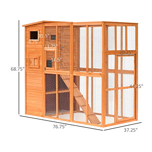 Pawhut Large Wooden Outdoor Cat House With Large Run For Play, Catio For Lounging, And Condo Area For Sleeping, Natural #TOP2