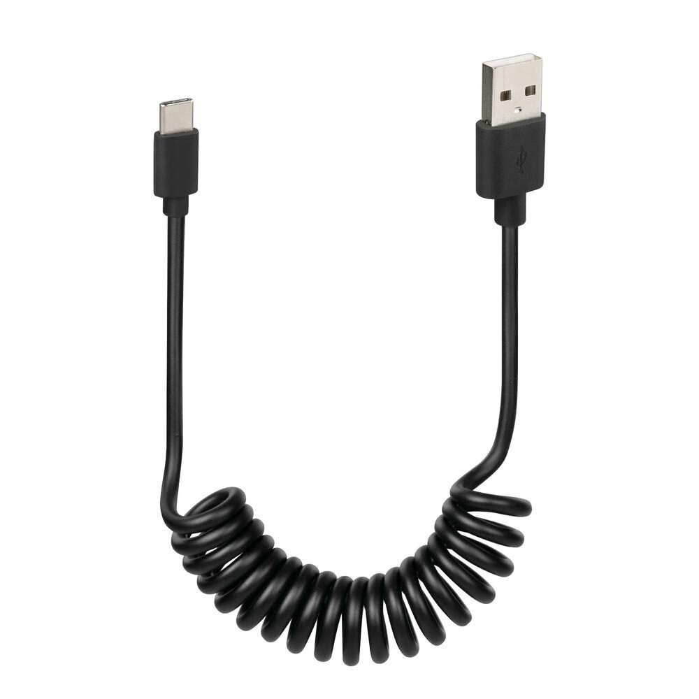 Lampa Typ-C Spiralkabel 100cm schwarz – USB-C Ladekabel für PKW und Motorrad