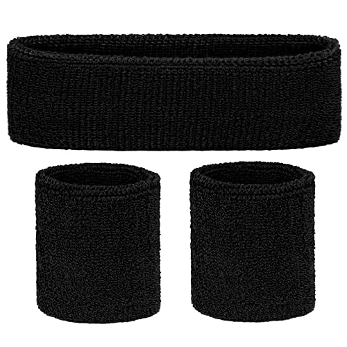 Produktfoto von Courpal 3er-Set schwarzes Schweißband Sport Stirnband Handgelenkband Schweißbänder Terry Cloth Handgelenkschweißband&hellip;