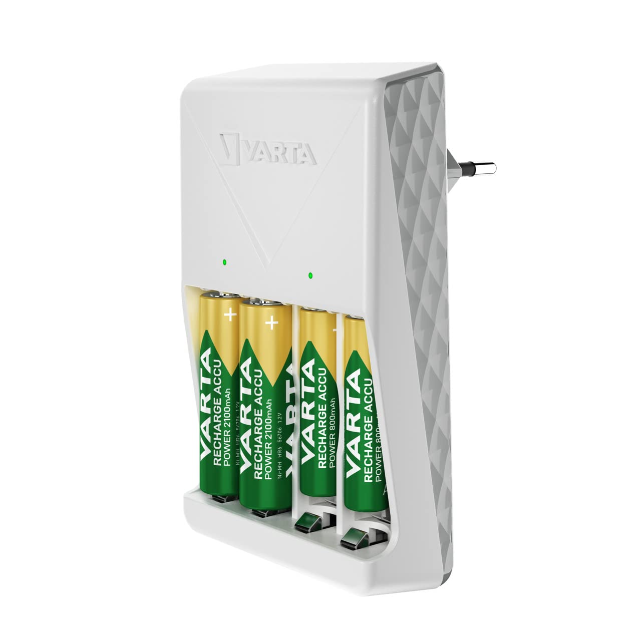 VARTA Caricabatterie, incl. 4X AA 2100mAh, caricatore per batterie ricaricabili, carica 2 o 4 AA/AAA contemporaneamente, Plug Charger