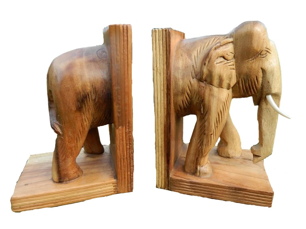 Wooden Elephant Bookends - Natural