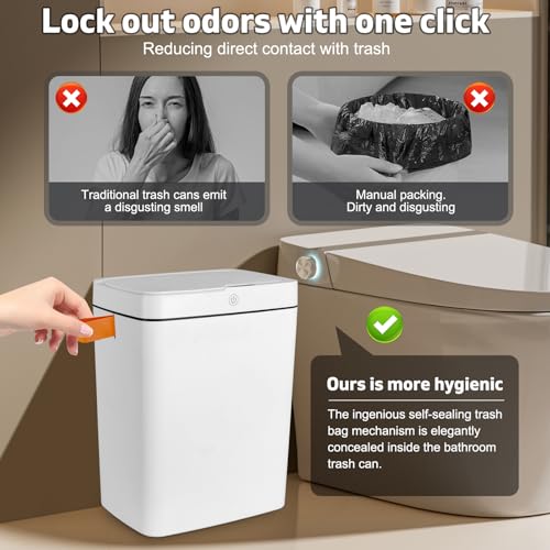 Image of VeltHar 4.75 Gal Motion Sensor Bathroom Trash Can with Lid, Automatic Trash Can Small Smart Garbage Can Touchless, Waterproof Slim Trash Bins for Bedroom Office Kitchen